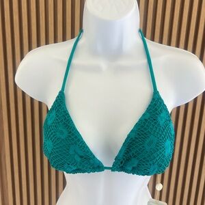 Luli Fama Teal Crochet Bikini Top